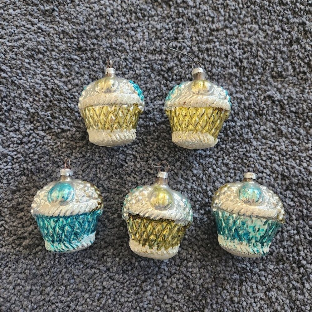 Vintage Mercury Glass Fruit Basket Christmas Ornaments Made In Western Germany